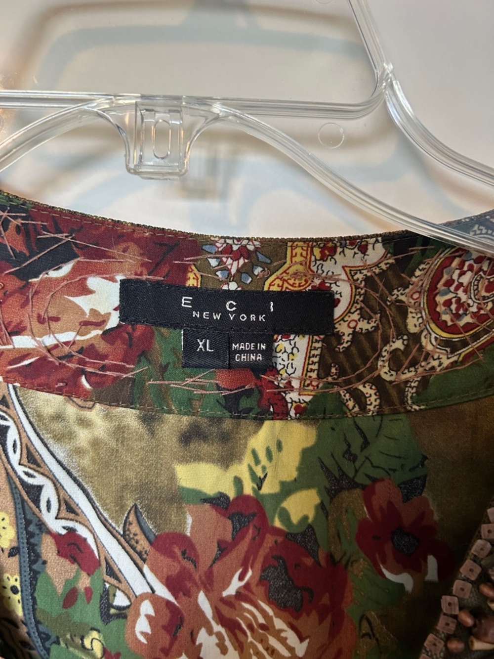 ECI  Multi Floral Beaded Silk Top, XL - Picture 2 of 5